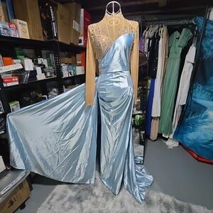 Faeriesty dress small Formal Satin With Nude Top, Rhinestones and Train